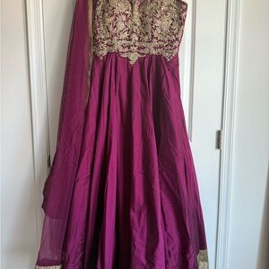 Elegant Magenta Embroidered Gown